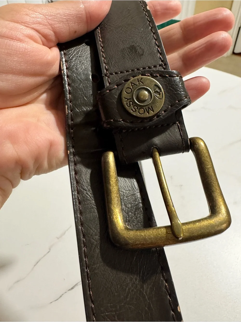 Mossy Oak Brown Genuine Bonded Leather Belt Size 40 Brass Tone Buckle